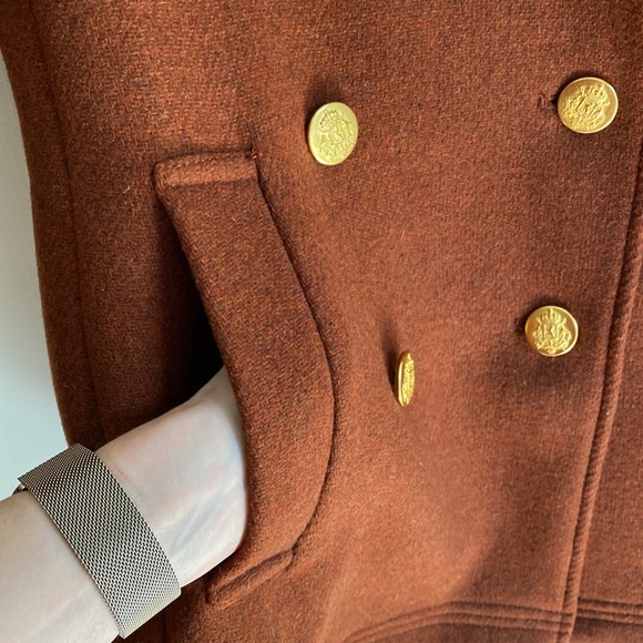 J. Crew Wool Peacoat Rust Burnt Orange Stadium Cloth by Nello Gori - Picture 3 of 8